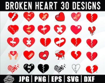 Broken Heart, Broken Heart Svg Bundle, Broken Heart Clipart, Cracked Heart, Anti Valentine, Jpg, Png, Svg, DXF, Eps, Cricut, Silhouette