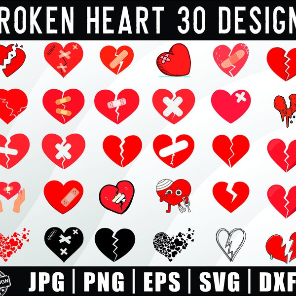 Broken Heart, Broken Heart Svg Bundle, Broken Heart Clipart, Cracked Heart, Anti Valentine, Jpg, Png, Svg, DXF, Eps, Cricut, Silhouette
