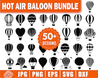 熱気球 SVG バンドル、気球 SVG、飛行中の気球、気球、熱気球カット ファイル、印刷可能、Cricut、シルエット。