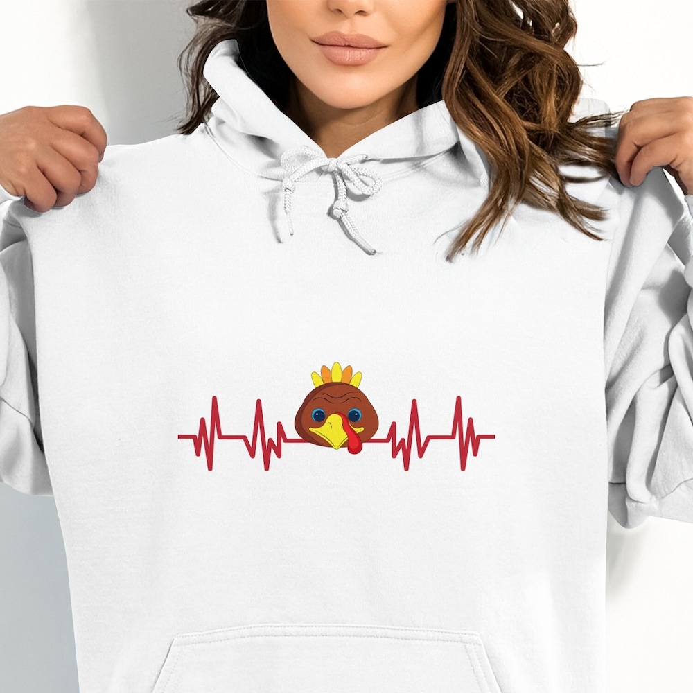 Turkey With Heartbeat , Hoodie For Thanksgiving, Christmas, Hoodie Holiday Wear, Thanksgiving Hoodie, Comfy, Thankful Hoodies, Cool Hoodie Designed By Shirttrendz