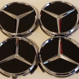 Matte Black Chrome Logo Mercedes AMG Star 75mm Wheel Center Rim Hub Caps hubcap 4pcs