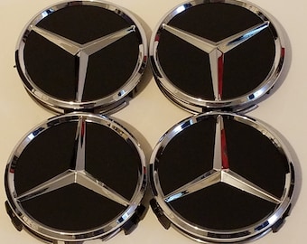 4X Matte Black Chrome Mercedes Benz Star AMG Wheel Center Rim Hub Caps 75mm