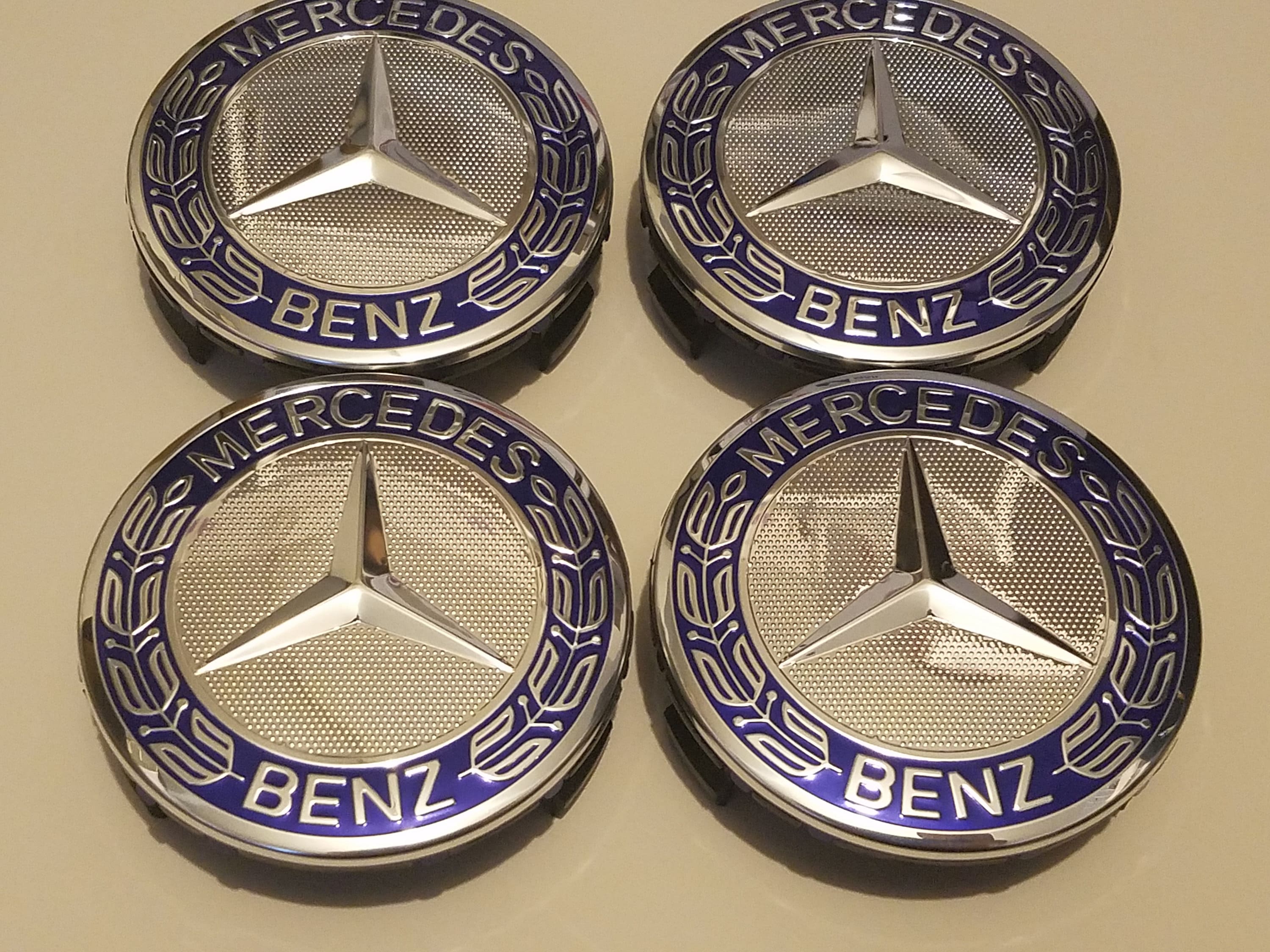Blue Wreath Mercedes Benz AMG 75mm Wheel Center Rim Hub Caps Hubcap ...