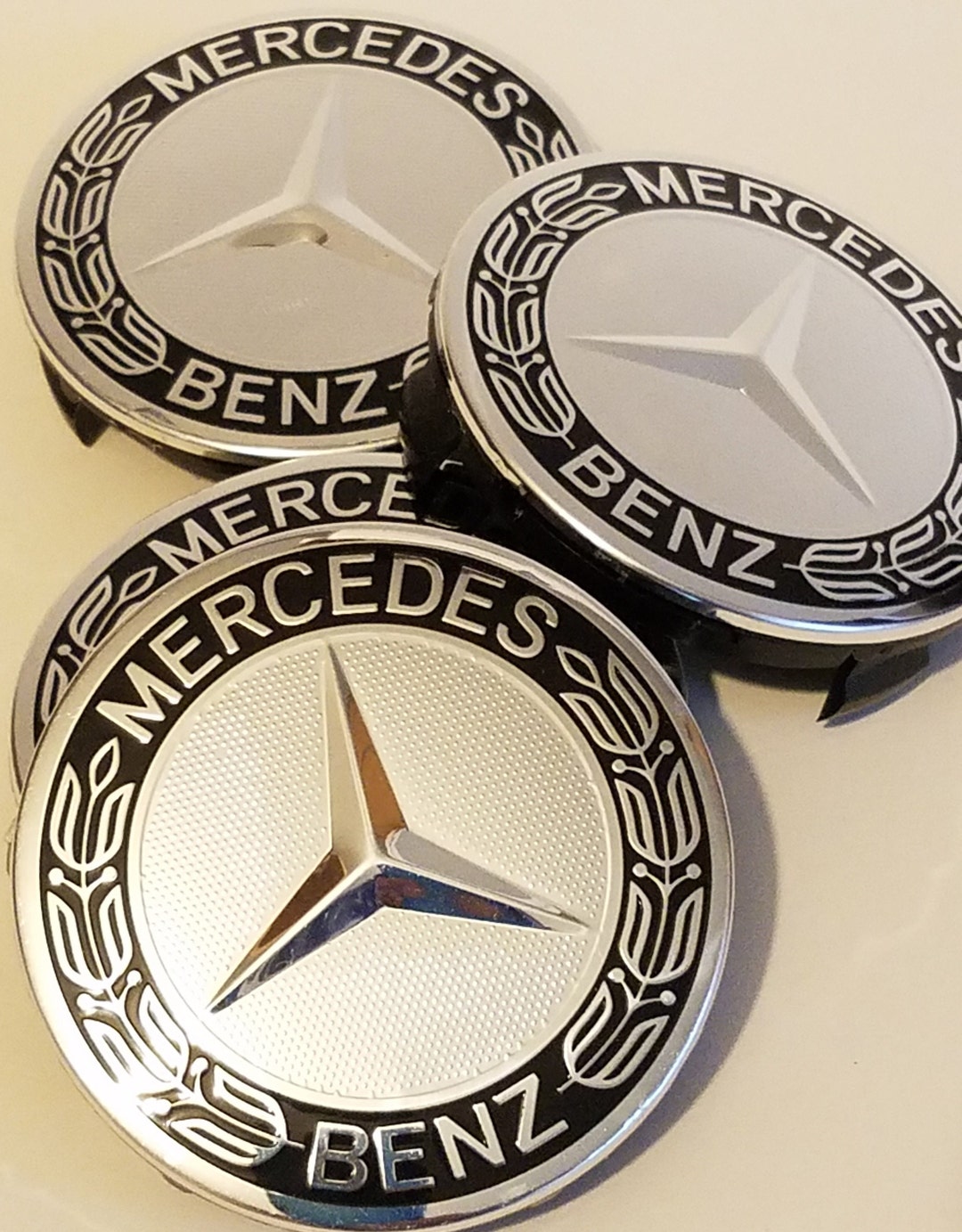 Mercedes Benz Black Wreath Wheel Center Rim Hub Caps, AMG 75mm, Set of ...