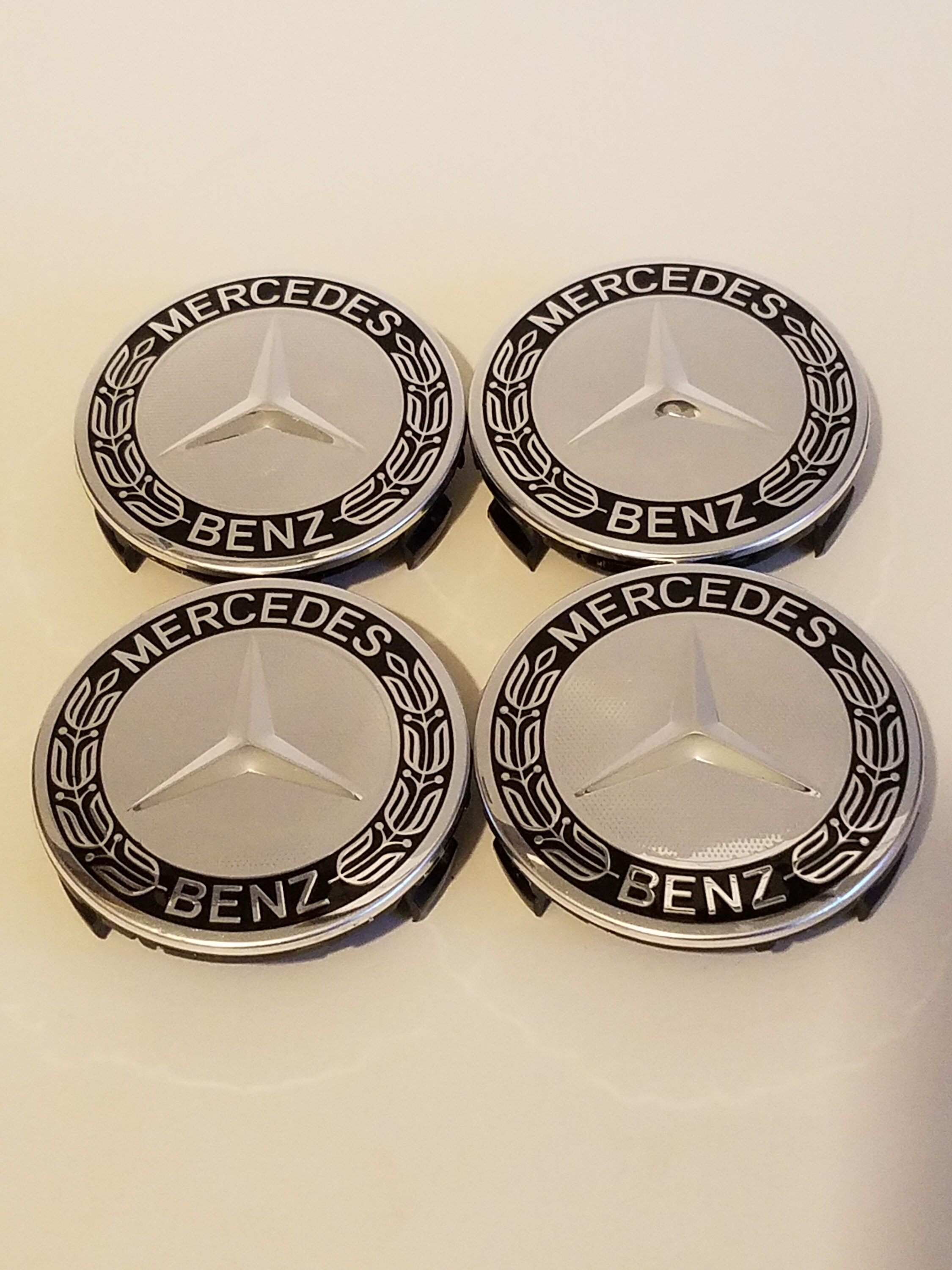 Mercedes Benz Black Wreath Wheel Center Rim Hub Caps, AMG 75mm, Set of ...