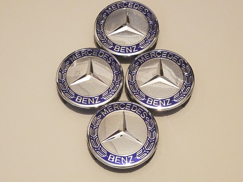 Blue Wreath Mercedes Benz AMG 75mm Wheel Center Rim Hub Caps Hubcap ...