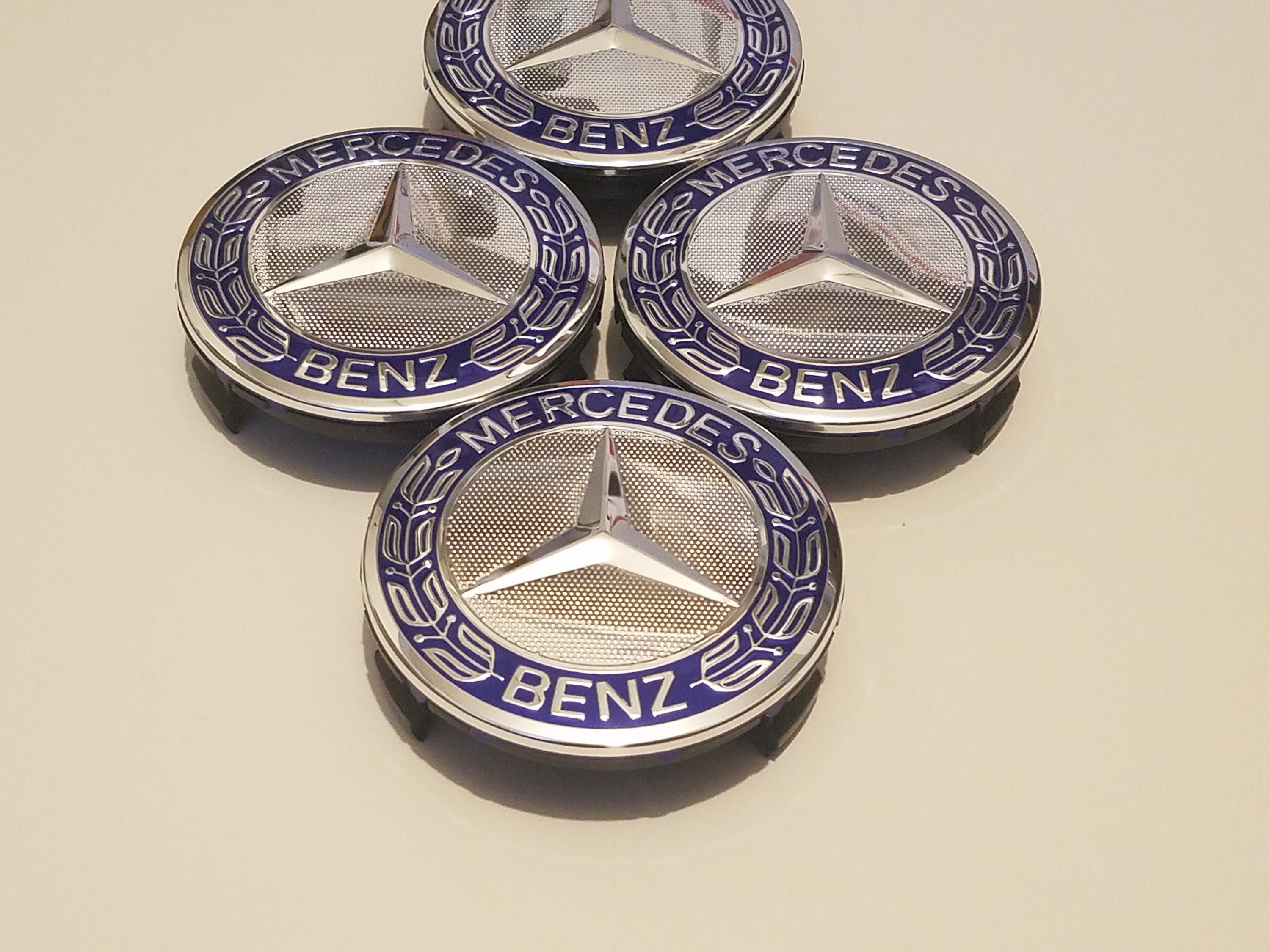 Blue Wreath Mercedes Benz AMG 75mm Wheel Center Rim Hub Caps Hubcap ...