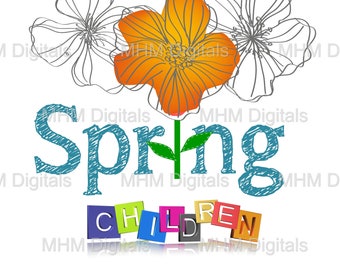 子供向け春の花柄Tシャツマグカッププリント（デジタルダウンロード）