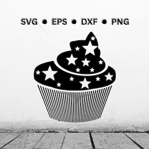 Cupcake SVG | Birthday Digital Vector Cut File | Cupcake Png | Cupcake Dxf | Cupcake Eps | Cupcake Stars Digital Download for Cricut