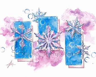 Colorful Snowflake Watercolor Art Print: Wintery Wall Decor