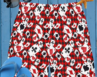 House of Cards Men's Swim Trunks, Alice in Wonderland Poker Cards Beach Shorts, Men's Summer Swim Shorts, Gift for Him