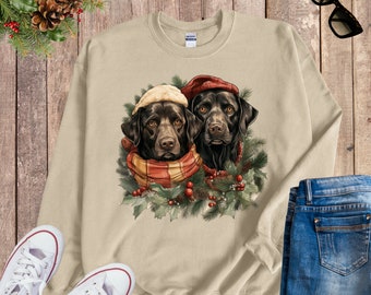 Christmas Labrador Sweatshirt Cute Retro Dog Mom Shirt Xmas Holiday Dog Sweatshirts Labrador Retriever Cozy Pullover Holiday Sweater Gifts