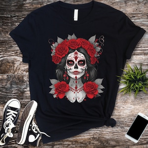 La Catrina Day of the Dead Shirts Dia de los Muertos Shirt Mexican Hispanic Heritage T Shirt Latina Tee Shirts Regalo Para Mujer y Hija