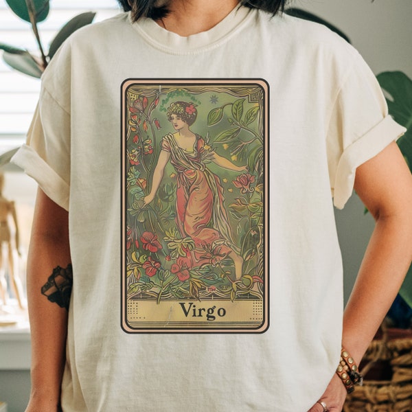 Floral Virgo Tarot Card Shirt, Zodiac Sign Shirts, Horoscope and Astrology Gift