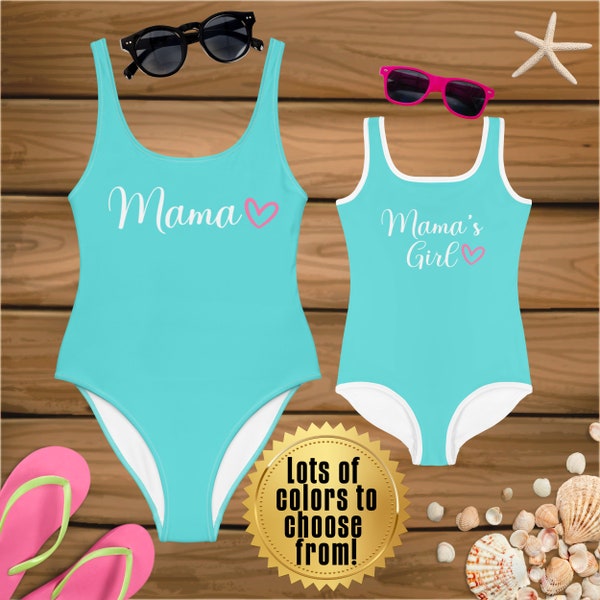 Custom Mommy and Me One Piece Matching Swimsuits, Cute Mother Daughter Swimwear, Mama and Mama's Girl Personalized Travel Vacation Gift