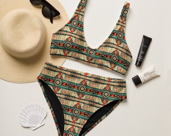 Southwestern High Waisted Bikini, Women's Two Piece Bathing Suit, Travel Vacation Gift