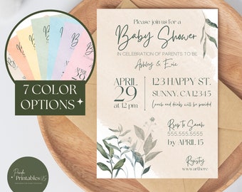 Boho Leaf Watercolor Invitation, Baby Shower, Baby Shower Invitation, Boho Baby Shower Invite, Leaf Baby Shower Boho, Boho Baby Shower