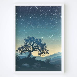 Sternenklare Nacht Joshua Tree Poster, Joshua Tree Wandkunst, Wüstenlandschaft Poster, Natur Nachthimmel Leinwanddruck, Wüstenlandschaft Wanddekor