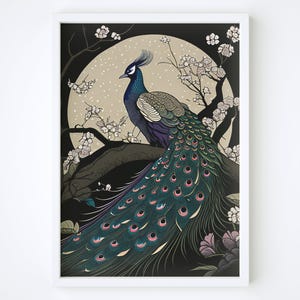 Arte mural de pavo real, póster decorativo, exquisita impresión de pavo real, elegante decoración de pared, lienzo artístico de pavo real, decoración moderna del hogar, arte mural de pájaros