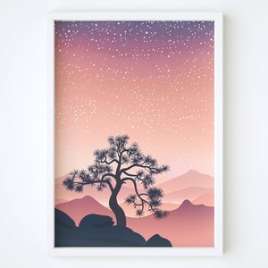 Joshua Tree Poster, Joshua Tree Wandkunst, Wüstenhimmel Druck, Malerische Wandkunst, Natur inspirierte Dekoration, Landschaft Poster, Künstlerleinwand