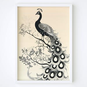 Pfau Wandkunst, Komplizierte Pfau Illustration Poster, Moderne Pfau Wanddekoration, Majestätischer Vogel Leinwanddruck, Gelassenes Wohndekor, Vogel Kunst
