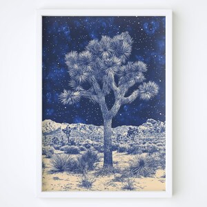Joshua Tree Poster, Sternennacht Joshua Tree Wandkunst, Wüstenlandschaft Leinwanddruck, Midnight Poster, Sternenhimmel Joshua Tree Wanddekor