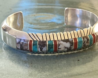 Chester Benally Navajo Inlay Multi-stone and Sterling Silver