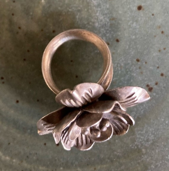 Artisan Hand-forged Rose Sterling Ring - image 3