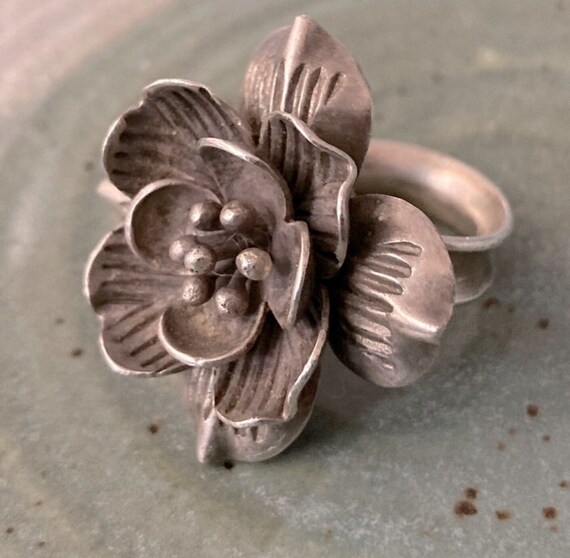 Artisan Hand-forged Rose Sterling Ring - image 2