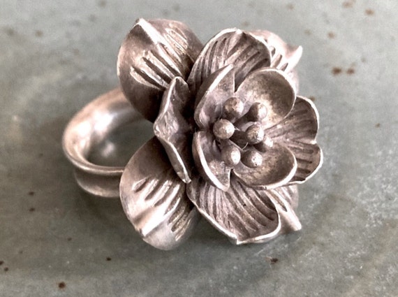 Artisan Hand-forged Rose Sterling Ring - image 1