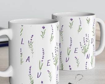 Lavender Ceramic Coffee Mug, Lavender Lover Gift, Pressed Flower Mug, Cute Coffee Mug, Vintage Lavender Mug, Flower Lover Mug, Lavender Gift