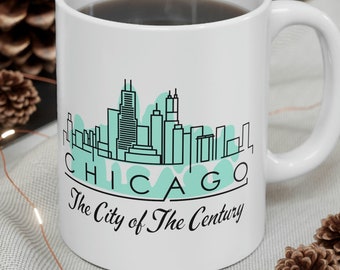 Great American Chicago Mug - Vintage Landmarks Souvenir Ceramic Cup, Gift For History Lovers