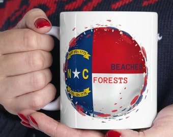 North Carolina State Ceramic Coffee Mugs, North Carolina Gifts, North Carolina Lover, North Caroline Map, North Carolina Trip, Vacation Gift