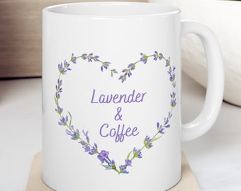 Lavender and Coffee Ceramic Coffee Mug, Lavender Lover Gift, Pressed Flower Mug, Cute Coffee Mug, Vintage Lavender Mug, Flower Lover Gif