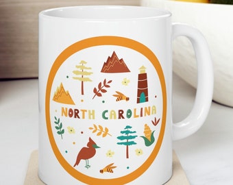 North Carolina State Ceramic Coffee Mugs, North Carolina Gifts, North Carolina Lover, North Caroline Map, Moving to North Carolina, NC State