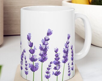 Lavender Ceramic Coffee Mug, Lavender Lover Gift, Pressed Flower Mug, Cute Coffee Mug, Vintage Lavender Mug, Flower Lover Mug, Lavender Gift