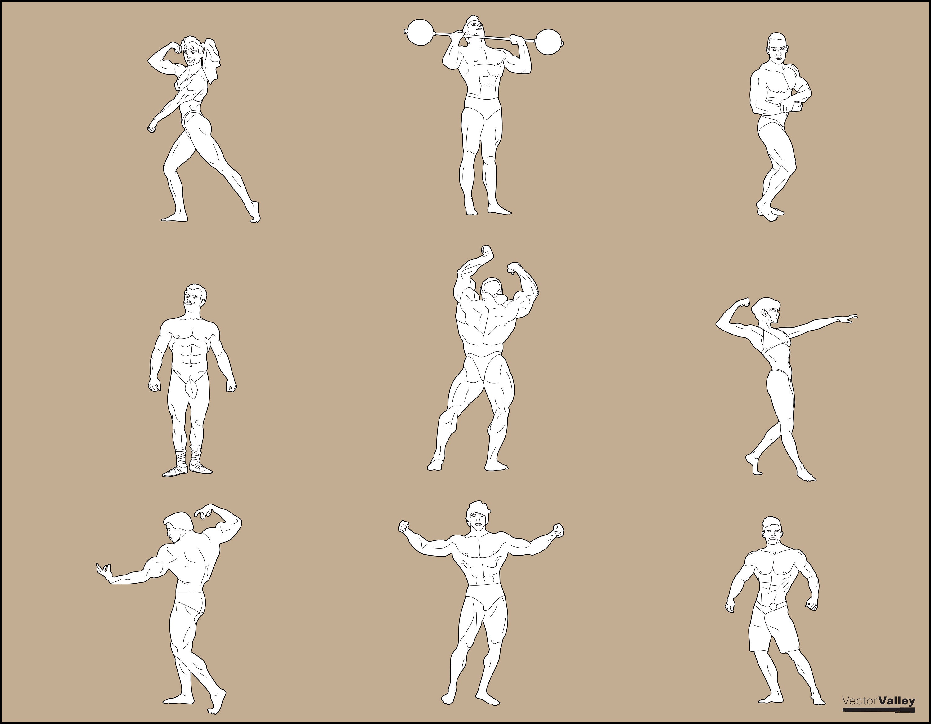 Powerful Poses Vector Bodybuilder Illustrations for Digital Art and