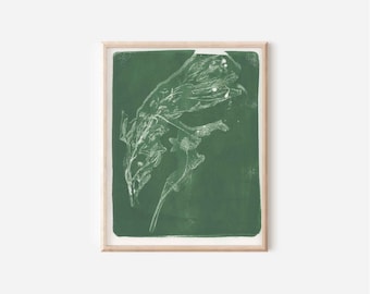 Green Wispy Botanical Acrylic Gel Plate Print-Original, One of a Kind Art Print - 9 x 11 inches - 2023 series print #17