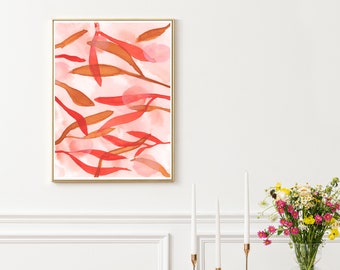 Red Watercolor Leaf Print-Multiple Sizes Available