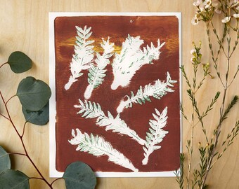 Copper Colored Botanical Acrylic Gel Plate Print-Original, One of a Kind Art Print - 9 x 11 inches - 2023 series print #21