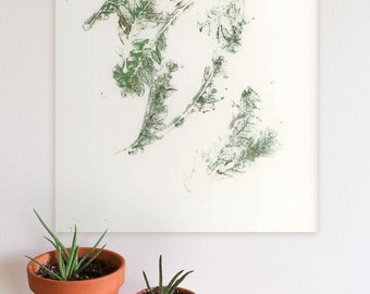 Green and White Botanical Acrylic Gel Plate Print-Original, One of a Kind Art Print - 9 x 11 inches - 2023 series print #8