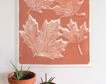 Burnt Sienna Maple Leaves Botanical Acrylic Gel Plate Print-Original, One of a Kind Art Print - 9 x 11 inches - 2023 series print #9