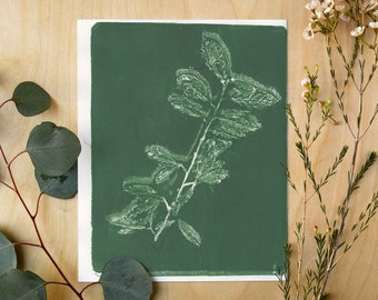 Green Botanical Acrylic Gel Plate Print-Original, One of a Kind Art Print - 9 x 11 inches - 2023 series print #13