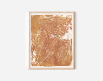 Burnt Sienna Tan Botanical Acrylic Gel Plate Print-Original, One of a Kind Art Print - 9 x 11 inches - 2023 series print #6