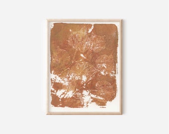 Copper colored Botanical Acrylic Gel Plate Print-Original, One of a Kind Art Print - 9 x 11 inches - 2023 series print #7