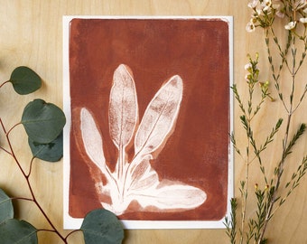 Copper Botanical Acrylic Gel Plate Print-Original, One of a Kind Art Print - 9 x 11 inches - 2023 series print #16