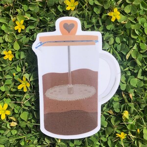 French Press Coffe Maker Sticker, Positive, Inspirational, Water Resistant Sticker, Watercolor, Hand Drawn, Vibrant Pastel, Beautiful, Decal
