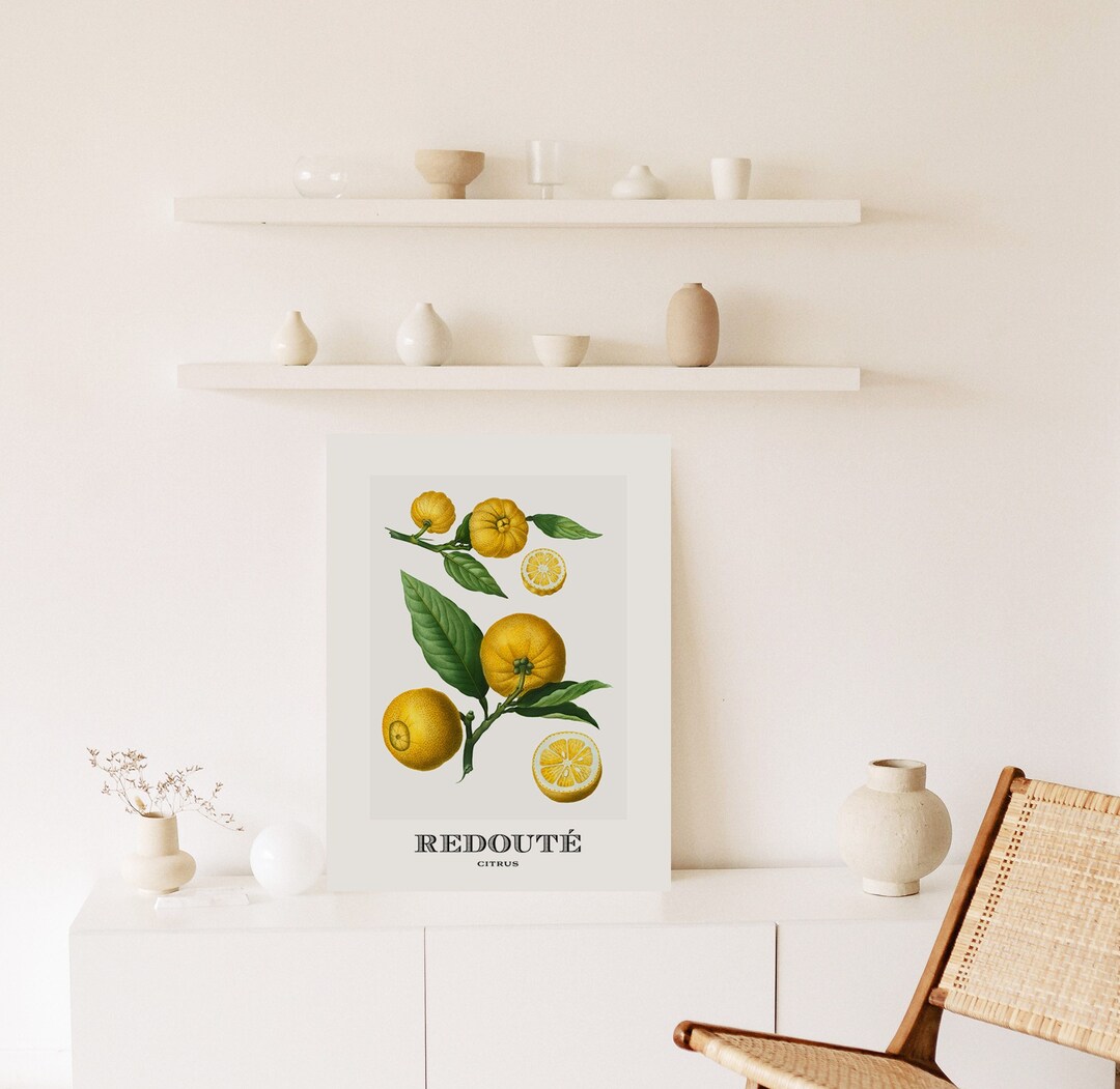 Lemon Print, Vintage Botanical Print, Fruit Printable Wall Art, Redoute ...