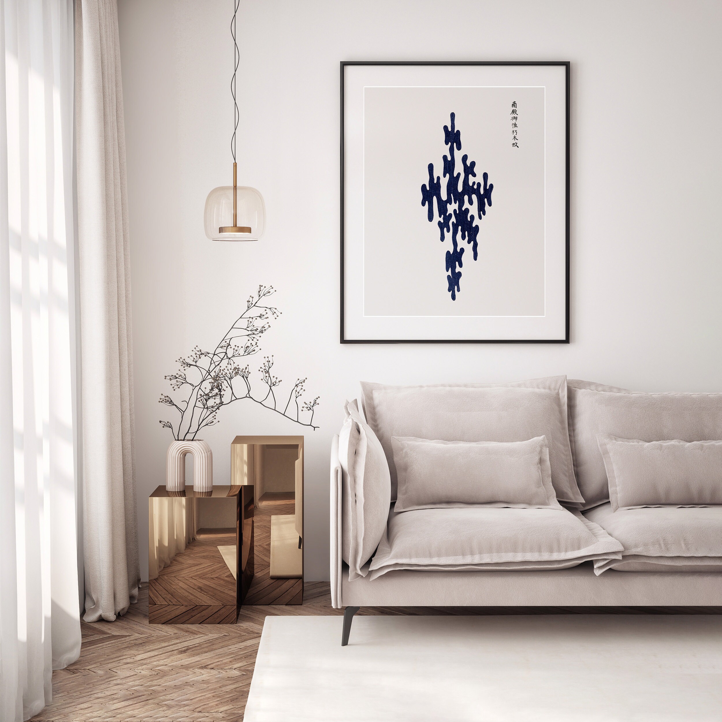 Blue Abstract Japanese Art Print - Etsy
