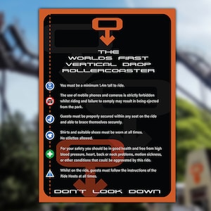 Oblivion Inspired Coaster Safety Sign